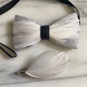 Luxury Feather Bow Tie with Brooch